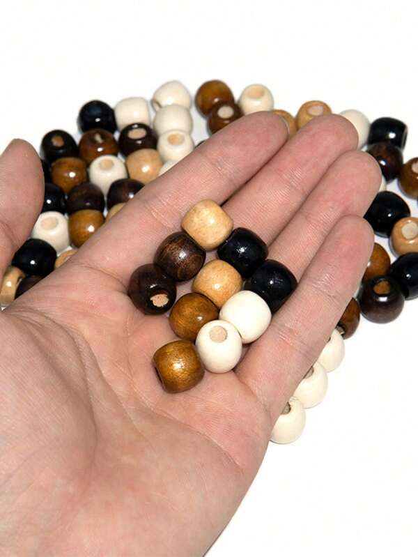 Aproximadamente 200 piezas de cuentas de madera de agujero grande, cuentas de madera natural redondas vintage, cuentas espaciadoras de madera suelta de 5 colores de 9x10mm, para collares, pulseras, manualidades y decoraciones de cabello DIY