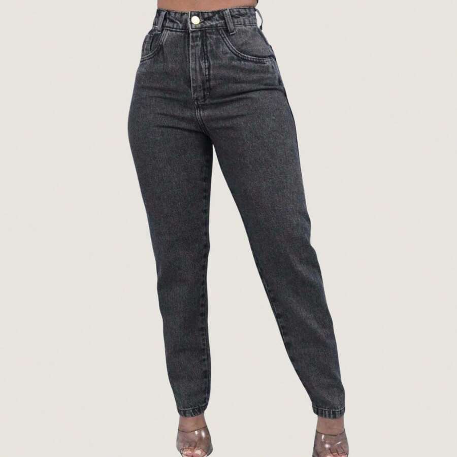 Women's High-Waisted Mom Jeans, Graphite Gray Premium - Graphite Gray - View 1