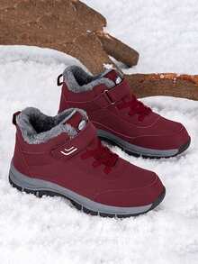 Giày bốt đi tuyết ngoài trời thông thường dành cho thanh thiếu niên, giày bốt cao đến giữa bắp chân, giày bốt đi bộ đường dài, lót nhiệt, ấm áp, đế chống trượt - Đỏ - Xem 9