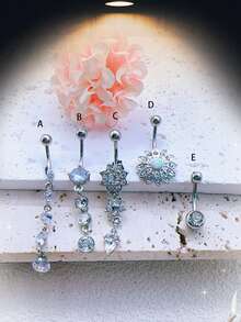 合金梅花肚脐环穿孔饰品，不锈钢锆石镶嵌，蛋白石花流苏吊坠肚脐穿孔，适合女士，日常佩戴，节日，婚礼，万圣节，圣诞节，礼物，派对 - 肚臍環 - 查看 8