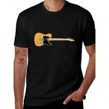 Merle Haggard Butterscotch Telecaster Electric Guitar Comfortable Cotton Mens Round Neck Short Sleeves T-Shirt, 180g, Guitar, CottonPattern Print Cotton Crew Neck T-Shirt Gift - 黑色 - 查看 1
