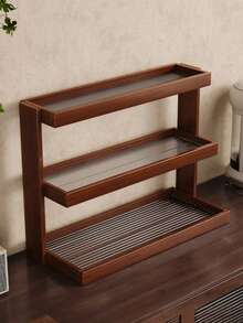 Three-Tier Bamboo Coffee Bar Storage Rack-Easy Assembly, Ideal For Kitchen, Dining Room, Cosmetics, And Lipstick Organization. Holds Mugs And Water Glasses. Features Natural Bamboo Grain. Space-Saving Home Decor And Countertop Organizer. Bamboo Kitchenware. - Walnut - View 11