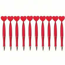 10 支红色心形圆珠笔，可爱卡通心形笔，适用于学校和办公用品，新颖的爱情和浪漫书写工具，适合成人、婚礼签到、派对礼物、情人节、周年纪念、感恩节、圣诞节、万圣节、婚礼