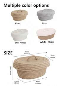 Oval Shaped Storage Basket, Bohemian Style, Handwoven Desktop Storage Box, Suitable For Living Room Desk, Can Store Cosmetics, Perfumes, Glasses, Photo Frames, Also Suitable For Bathroom, Home Decor, And Beach-Style Patio Decor. Holiday Gift Basket. - Khaki - View 12
