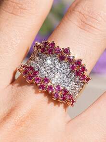 1pc Women's Charming Square Zirconia Ring, Suitable For Wedding, Valentine's Day Gift - 4# - View 3