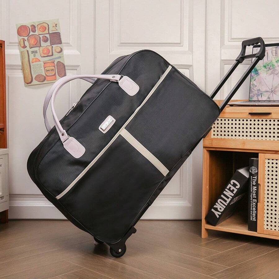 Women's Trolley Bag Large Capacity Travel Bag Lightweight Rolling Luggage Carry On Pull Handle Suitcase For Students Short Trip Foldable Check In Duffel Korean Style - màu đen - Xem 1