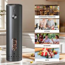 1pc Smart Electric Pepper Grinder. Type-C Charging (Includes 300mAh Lithium Battery). 110ml Large Capacity/LED Light|6 Coarseness Levels Adjustment|Top Filling/Ceramic Grinding Core. Suitable For Grinding Various Spices. Ideal For Kitchen, Outdoor And BBQ Use. An Essential Kitchen Tool.
