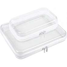 2 Pcs Clear Hard Shell Zipper Case, Portable Clear Zipper Pouches Hard Shell, Waterproof Plastic Transparent Storage Box Set With Double Zips For Cosmetic Stationery Toy Snack Storage