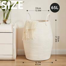 1pc Bohemian Style Laundry Basket, Large Woven Clothes Basket, 22 Inches High With Extended Handles, Hand-Woven Storage Basket, Suitable For Bedroom And Bathroom Use, Foldable, Fabric Material, Open Design, Storage Basket, Suitable For Placing Blankets, Toys, Pillows, Towels And Baby Supplies Cradle. - Multicolor - View 15