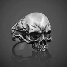 1pc Gothic Punk Hip Hop Half Skull RingHeavy Duty Metal Statement Jewelry, Gothic Wedding/Party/ Everyday Ring For Men & Women Halloween, Dia De Los Muertos, Carnival Costume Accessory - Edgy Birthday/Anniversary Gift For Dark Fashion Lovers - Retro Skull Design With Intricate Detailing, Single Ring For Year-Round Wear, Perfect For Festive Occasions And Bold Fashion Statements, Halloween Jewelry - 銀色 - 查看 3