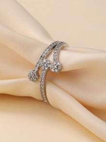 1pc 3-Flower Design Cubic Zirconia Encrusted Ring, Fashionable & Versatile, Suitable For Wedding, Engagement, Daily Wear, Gift Choice, Saudi National Day Promotion, Saudi Arabia Commemorative Jewelry, Halloween, Christmas - Silver - View 8