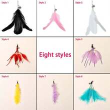 Cat Teasers Cat Feather Wand Cat Toy Interactive Toy Feather Wand With Bell Natural Feather Refills - Multicolor - View 2