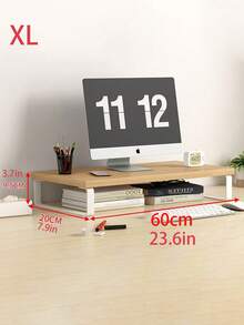 1pc Yellow Wooden Monitor Riser Stand, Display Shelf Desk Organizer, Laptop Computer Holder For Office Desk - Yellow - View 9