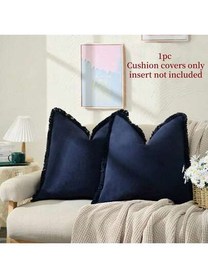 1 件（不含枕芯）农舍风格流苏抱枕套，柔软水洗面料装饰靠垫套，带流苏饰边