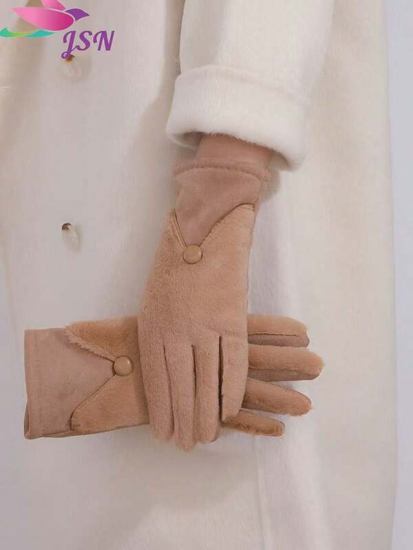 1 Pair Women's Autumn/Winter Fashion Thickened Warm Touchscreen Gloves, Faux Suede Fuzzy Gloves, Cute