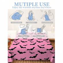 Schwarze Fledermaus-Drucken Decke mit rosa Basis - Hergestellt aus gestricktem Polyesterfleece, moderner Digitaldruck, Cartoon-Motiv, gemütliche Heimdekoration Tagesdecke für alle Jahreszeiten, maschinenwaschbar