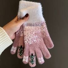 1 paire de gants de Noël - Gants d'hiver épais compatibles avec écran tactile, modèle à cinq doigts convenant aux temps froids, cadeaux de fêtes, utilisation de smartphone, accessoires d'hiver tout-saison et de fête, motifs festifs, isolation chaude, parfait pour offrir en cadeau, décorations de Noël et décoration de la maison