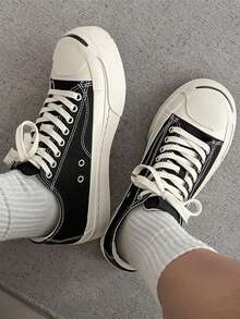 Teens' Canvas Shoes, Niche Design Couple Casual Sneakers, Unisex Low-Top Face Thick Sole Retro Breathable Canvas Shoes