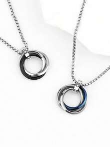 1pc Men's Titanium Steel Triple Circle Pendant Necklace, Titanium Steel Diamond Pendant Necklace, Casual Stylish Sweater Chain, - Multicolor - View 6