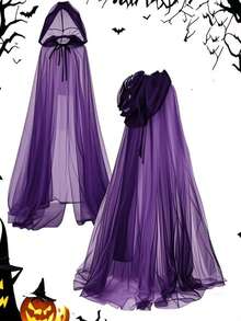 1pc Adult Hooded Witch Cape - Long Breathable Mesh Costume Accessory, With Adjustable Drawstring Hood, Unisex Halloween Party Outfit, Suitable For Halloween Costumes And Theme Events - Multicolor - View 1