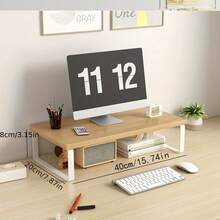1pc Wooden Monitor Stand With Storage, Laptop Computer Monitor Riser Desk Organizer, Suitable For Home And Office Desktop, Laptop Stand, Office Supplies - 彩色 - 查看 15
