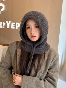 1 pezzo Berretto balaclava da donna in tinta unita, berretto lavorato a mano, alla moda e versatile per uso esterno, adatto per uso quotidiano, autunno/inverno