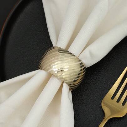 6-24pcs Elegant Luxury Metal Drum Shaped Diagonal Striped Napkin Rings, Suitable For Wedding Decor, Holiday Party, Family Gathering, Hotel Tabletop Decoration