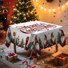 1pc Christmas Snowman & Sleigh "Merry Christmas" Tablecloth, Holiday Scene Decor, Durable Polyester Tablecloth Suitable For Daily Family Gatherings, Living Room, Dining Room, Christmas Themed Events