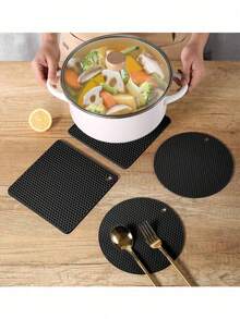 4pcs Silicone Trivet Set - Heat Resistant Non-Slip Pot Mat, Kitchen Pot Pan Insulation Pad, Handwash Silicone Mat, All-In-One Can Opener And Coaster - Multicolor - View 4