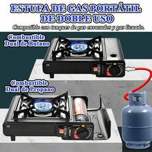 Estufa de Camping Portátil de Doble Uso - 2900W, Estufa de Gas con Parrilla de Cassette, Negro, con Estuche de Transporte y Anillo a Prueba de Viento para Fiestas al Aire Libre y Picnics - Negro - Ver 5