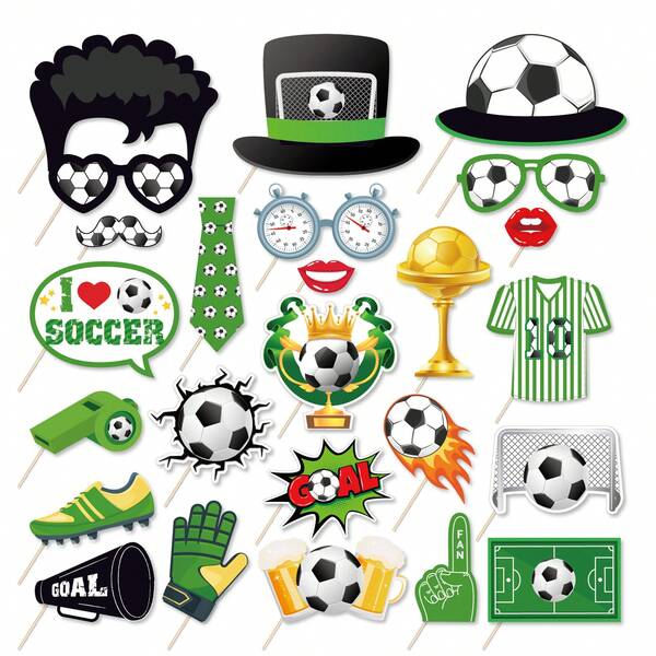 25pcs Soccer Sports Ball Shooting World Cup Party Photo Booth, Theme Birthday Photo Props