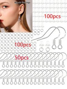 250pcs Silver & Gold Tone Hypoallergenic Earring Hooks Set, Jewelry Making Supplies, Upgraded Premium Earring Making Kit Includes Earring Backs And Connector Rings