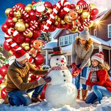 125pcs Christmas-Themed Balloon Garland Arch Set ,Includes Gingerbread Man, Santa Claus, And Candy Cane Foil Balloons, As Well As Retro Red And Gold Latex Balloons. Perfect For Christmas, Christmas Eve Parties, New Year's Parties, Baby Showers, Birthday Parties, Family Gatherings, And Christmas Decorations. - Multicolor - View 8