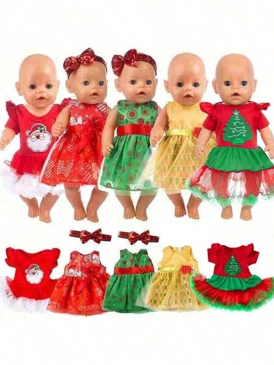 Ubranka dla lalek o długości 16 cali na Boże Narodzenie, dostępne w kolorze czerwonym, żółtym i zielonym, akcesoria do samodzielnego ubierania lalek (lalka nie jest dołączona) - Wielokolorowe - Zobacz 1