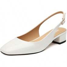 Women's Chunky Heel Slingback Pumps Square Closed Toe 1.5 Inch Low Block Heels Casual Wedding Work Dressy Shoeshalloween - trắng - Xem 1