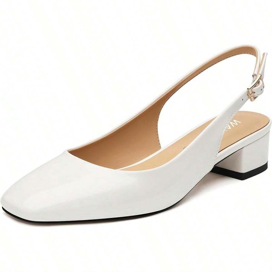 Women's Chunky Heel Slingback Pumps Square Closed Toe 1.5 Inch Low Block Heels Casual Wedding Work Dressy Shoeshalloween - trắng - Xem 1