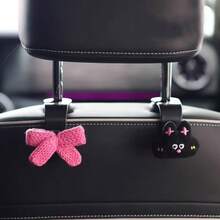 2pcs - Cute Rabbit + Bow Seat Hook, Hidden Rear Seat Storage Hook, Adorable Fresh Design, Multifunctional Car Accessories For Organizing Bags, Water Bottles, Etc., Durable Car Seat Hook