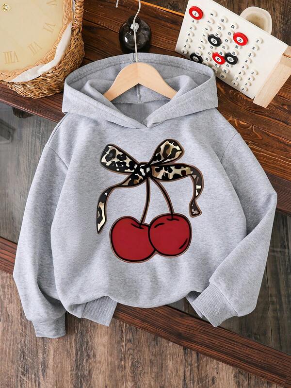 Sudadera con capucha cálida con estampado de cerezas para niño, otoño