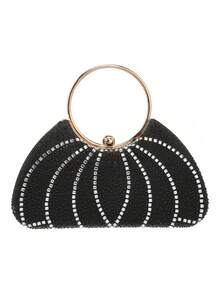 Women's Fashion Round Handle Rhinestone Decorated Evening Bag Tote Party Handbag