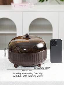 1pc New Walnut Wood Grain Tray, 360° Rotating, Drainable, PET Material Lid, ABS Material Tray, Durable, Reusable Fruit, Dessert, Snack, Bread Tray, Suitable For Kitchen Condiment Storage, Various Festivals, Parties, Dinner Parties, Daily Living Room Desktop Storage, Kitchen Storage - Wood Grain Walnut Color - View 7