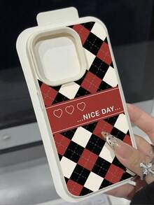 WeiMi 1pc New Cute Red Black White Plaid "NICE" Pattern Waterproof Anti-Fall Anti-Slip High-Quality Soft Leather Texture Phone Case Protective Cover Compatible With Apple, Phones - Multicolor - View 2
