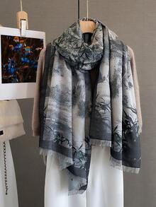 1pc Elegant Floral Jacquard Scarf, Versatile Warm Wrap Shawl For Women, Faux Cashmere