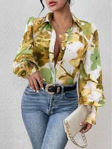 Women's Elegant All-Over Print Front Button Down Vacation Shirt
