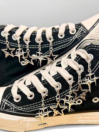 10pcs Lucky Silver Star-Shaped Shoe Buckles, Versatile Four-Pointed Star Decor For Canvas Shoes, Boots, Shoelaces, Accessories, DIY