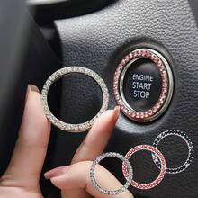 1 Piece Car One-Button Start Decoration Ring - Shiny Crystal Embellished Engine Start Button Cover, 2 Colors Available (Pink, White) Universal Car Interior Accessories - 粉色 - 查看 3