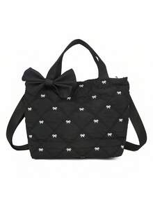 Large Capacity Tote Bag, Quilted For Autumn/Winter, Elegant Butterfly Embroidery New Shoulder Bag, Casual Outdoor & Commute Handbag, Cute Style For Women