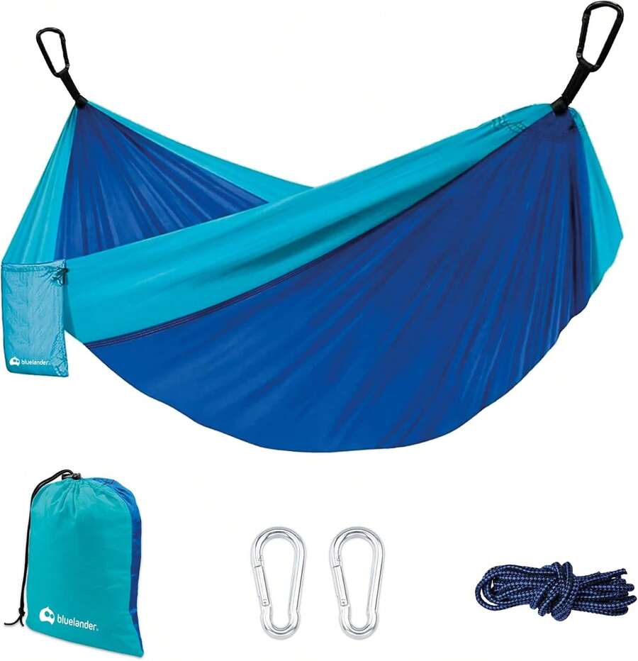 Bluelander Haa Portátil para Acampar de Adultos, Haa de Camping, Fabric de Tela Nailon con Correas para árboles, Excelente para Acampar al Aire Libre en Jardines y Viajes (Azul\/Morado) - negro - Ver 1