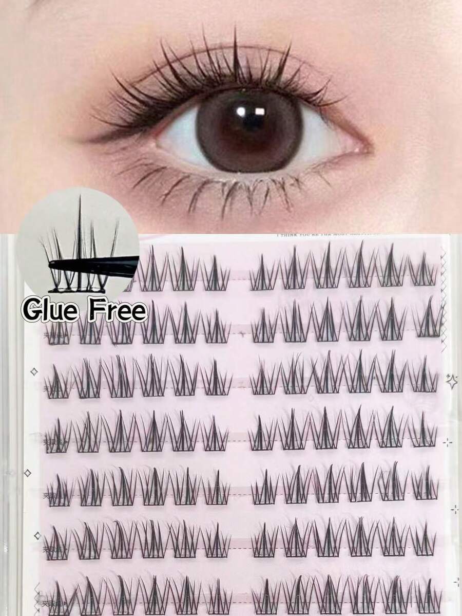 120 件黑色向日葵无胶假睫毛，透明自然分段自粘 C 型卷睫毛