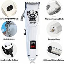 LARGNER LARGNER Set de 3 piezas para hombre: Recortadora y maquinilla de afeitar profesional dorada - Kit de corte de pelo recargable por USB con pantalla LCD, que incluye maquinilla eléctrica, recortadora de cuchilla en T, 8 peines guía, 3 cables USB, 1 cepillo de limpieza y peine - Regalo ideal