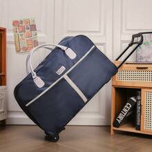 Women's Trolley Bag Large Capacity Travel Bag Lightweight Rolling Luggage Carry On Pull Handle Suitcase For Students Short Trip Foldable Check In Duffel Korean Style - 深藍色 - 查看 2